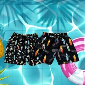 Set of 2 Mish Boys Colorful Surfboard and Beach Tree Swim Shorts Kids Size 3